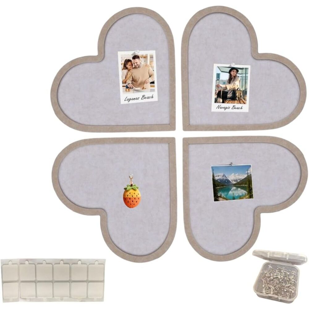 Heart Shape Felt Bulletin Boards Set of 4 Photo Display Boho Wall Decor Pushpins